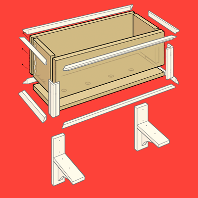 An illustration of how the frame of the PVC window box fits together.