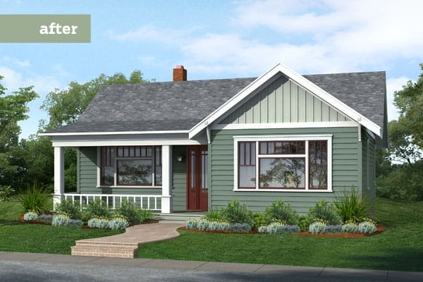 Digital illustration of 1940s house after renovation.