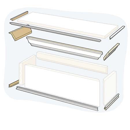 a diagram showing how the molding attaches to a window cornice