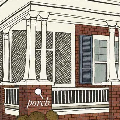 illustration of a porch on an old brick home