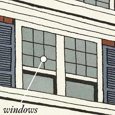 illustration of windows on an old brick home