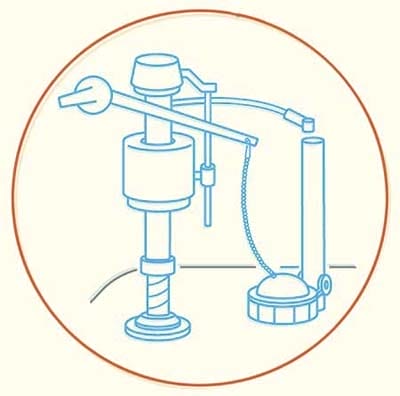 A diagram of a float cup of a toilet.