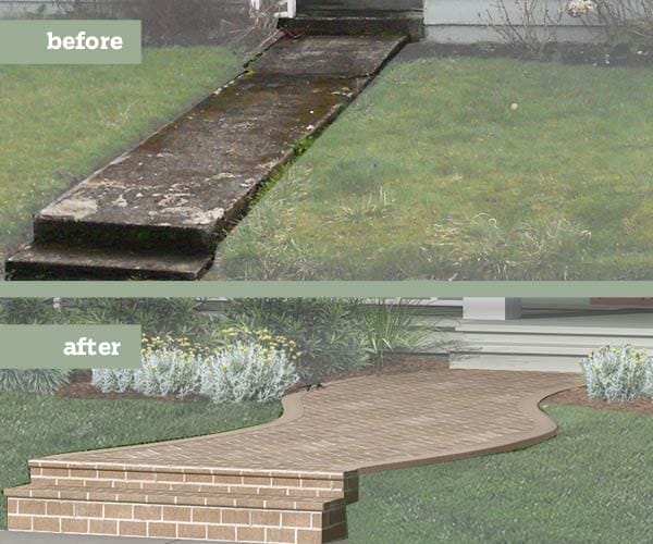 Before and after of front walkway.