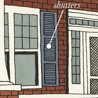 illustration of shutters on an old brick home
