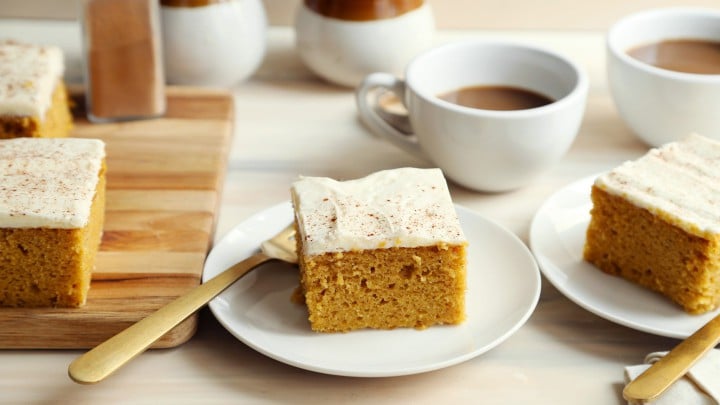 Pumpkin Cake Bars With Cream Cheese Frosting!