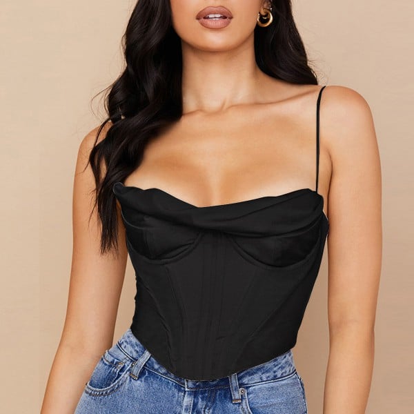 Stacked Neck Satin Herringbone Top