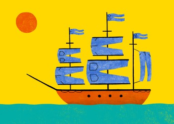 a ship with sails made of jeans etymology