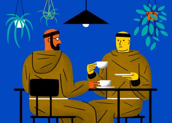 monks drinking coffee to demonstrate the etymology of cappuccino
