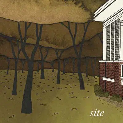 illustration of the site or location of an old home, amongst the trees.