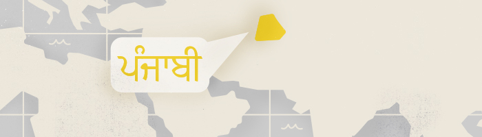 Map of India and Pakistan, highlighting the region where Punjabi is spoken