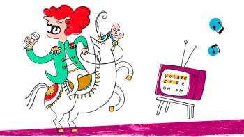illustration of woman on a horse singing karaoke Italian expressions
