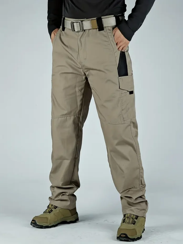 Men’s Color Block Straight Leg Cargo Pants, Loose Casual Multi Pockets Outdoor Pants, Men’s Work Pants For Hiking Outdoor (NO Belt)
