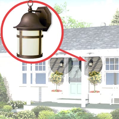 Matching wall sconces on house exterior.