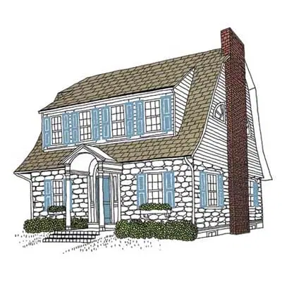 illustration of a northeast dutch colonial revival home