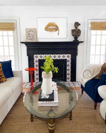 black fireplace tudor living room