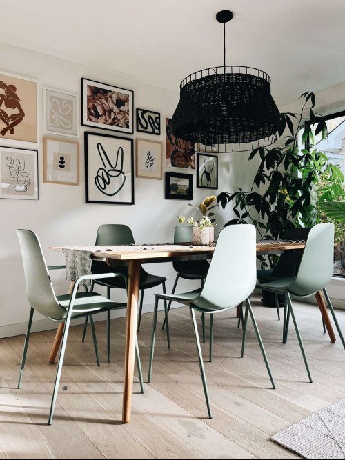midcentury modern kitchen with abstract wall art