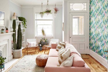 Pretty pink simple living room