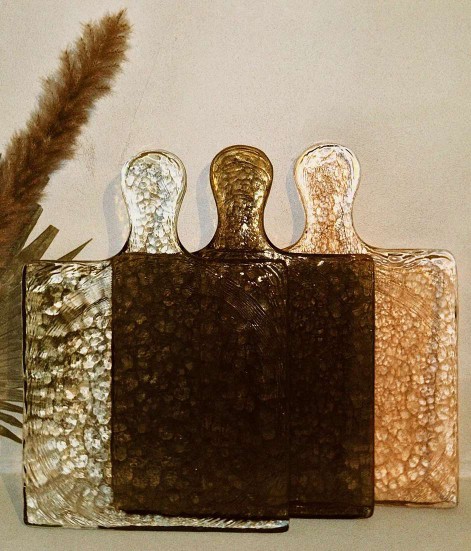 Hammered glass serving tray.