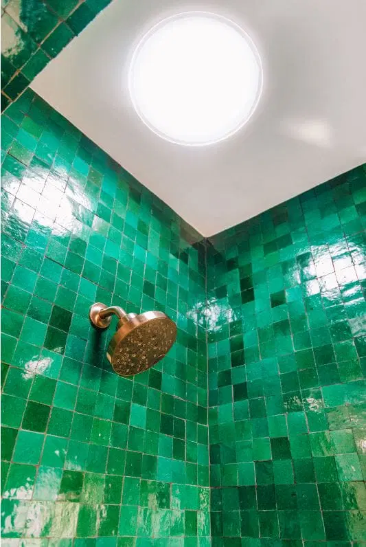 A shower with a large sun tunnel.