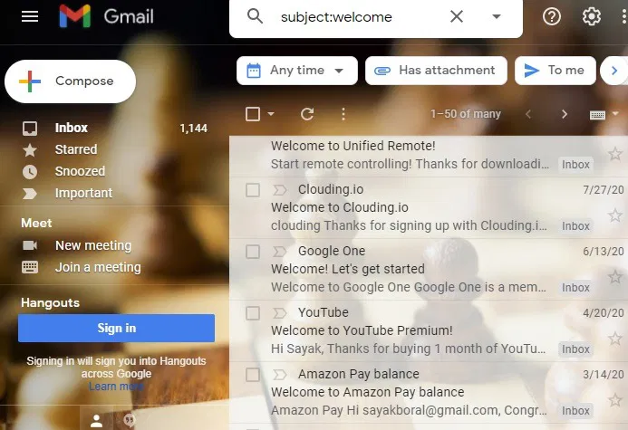 All Accounts Email Gmail Subject Search