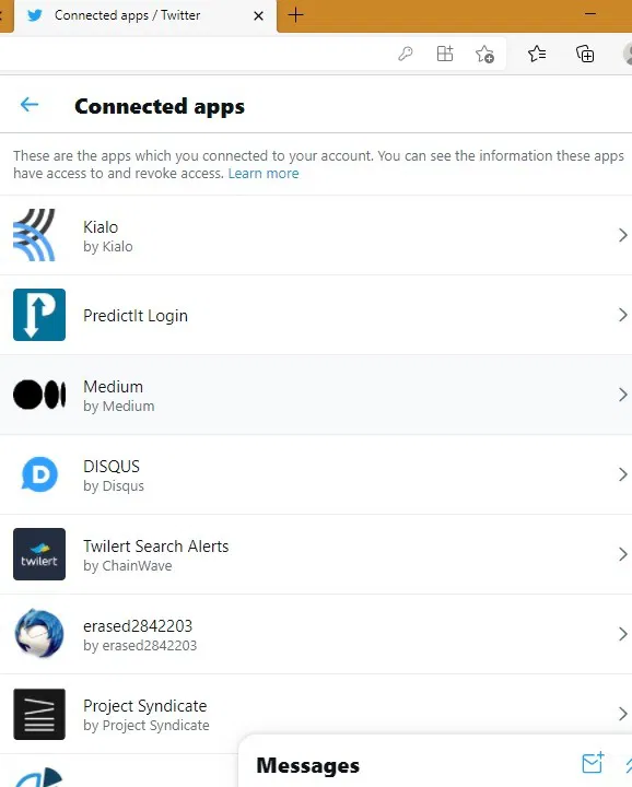 All Accounts Email Twitter List Connected Apps