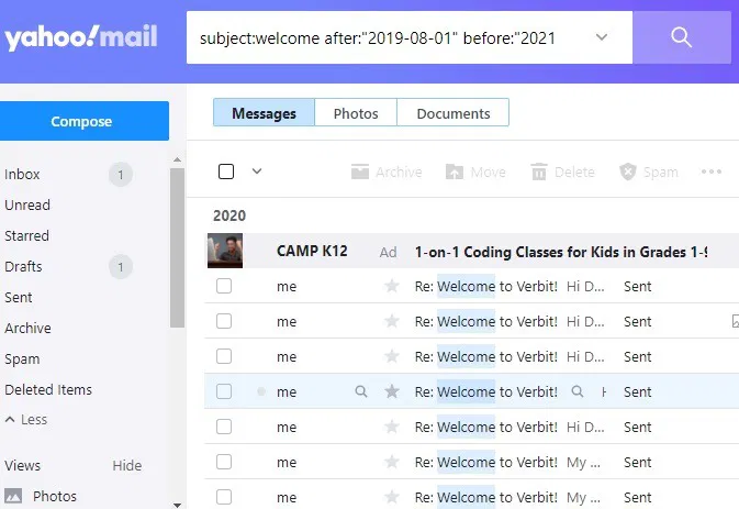 All Accounts Email Yahoo Advanced Subject Search