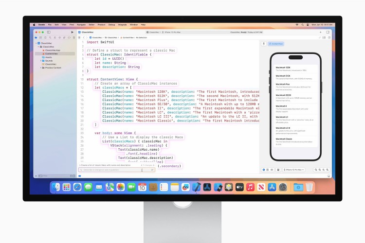 Apple's Swift Assist artificial intelligence tool (part of Apple Intelligence) being used in Xcode on a Mac.