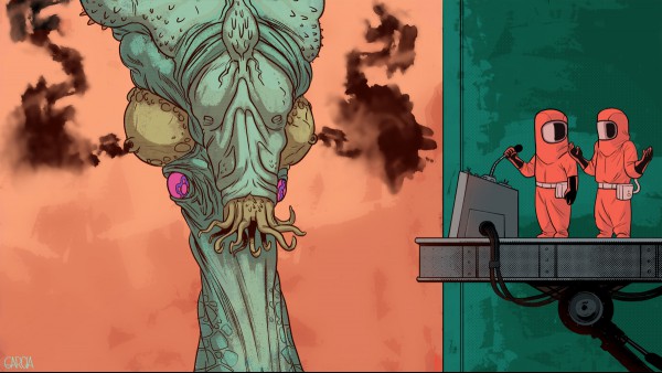 An illustration of one of the early scenes from Arrival