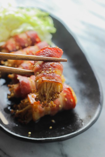 Enoki wrapped with bacon
