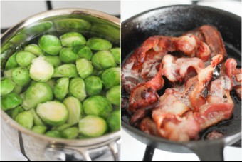 Bacon with Brussels sprouts Step One