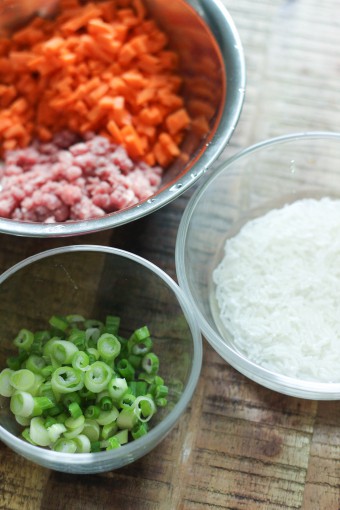 Beef and Carrot Congee Ingredients