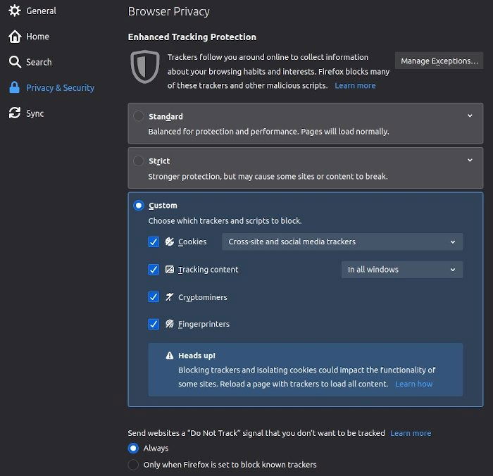 Best Ff Privacy Addons Firefox Options Privacy And Security