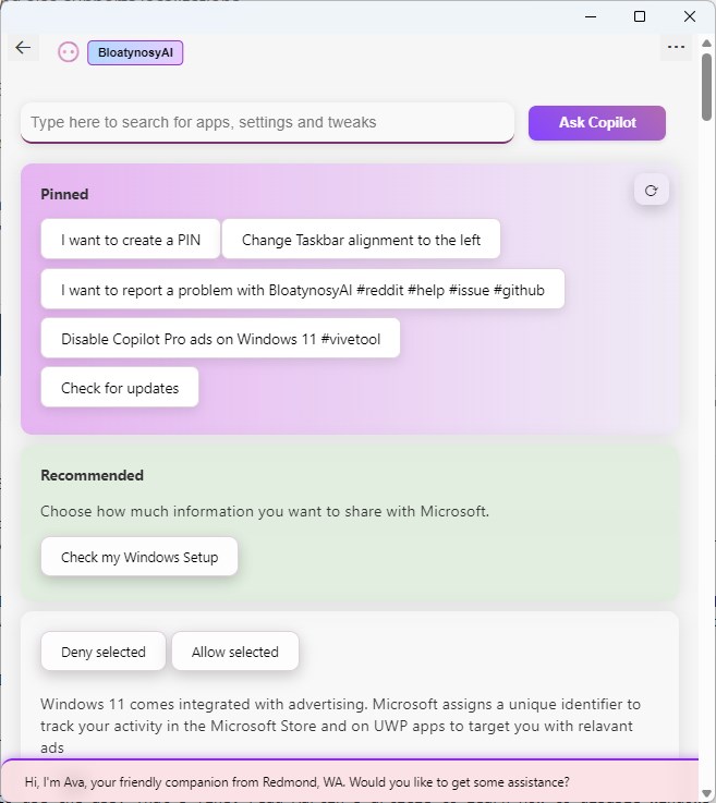 BloatynosyAI app for Windows 10 and 11