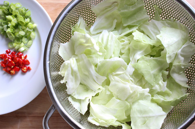 Cabbage fried rice main ingredients
