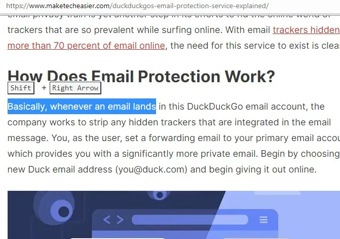 Caret Browsing Shift Right Arrow
