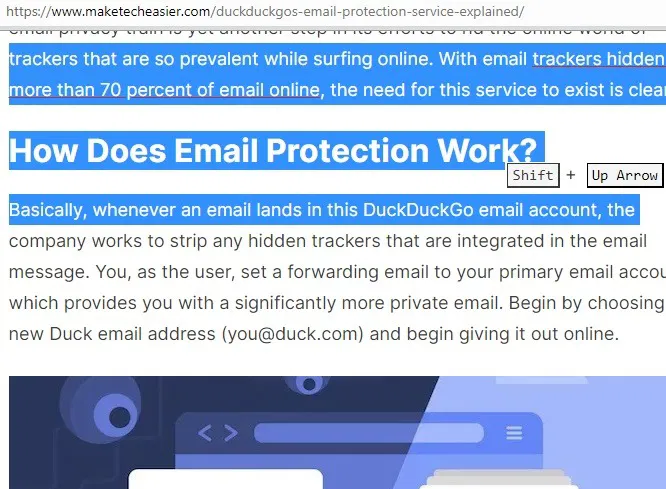 Caret Browsing Shift Up Arrow