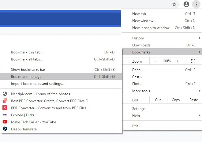 Chrome Bookmarks Goto Bookmark Manager