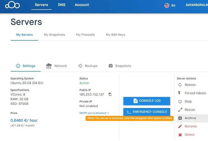 Clouding.io Server Settings 1