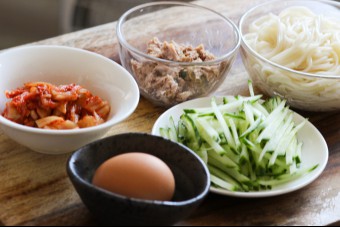 Cold Noodles with Tuna and Kimchi Ingredients