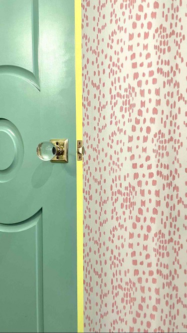 bright green door with yellow detail 