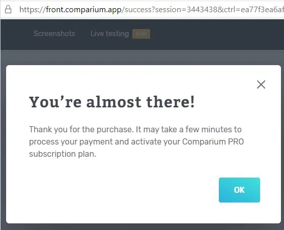 Comparium Purchase Success