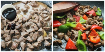Cook the beef with peppers