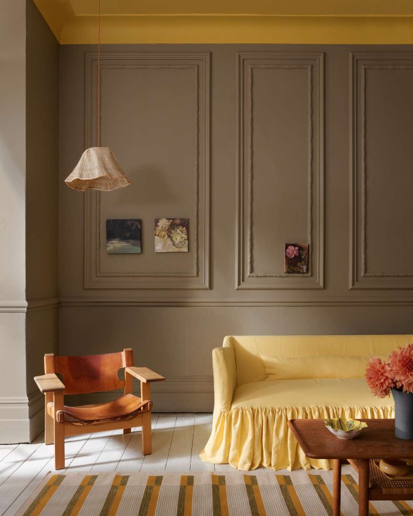 muted green-brown paint on walls