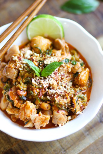 Creamy Peanut Chicken Zucchini Pasta