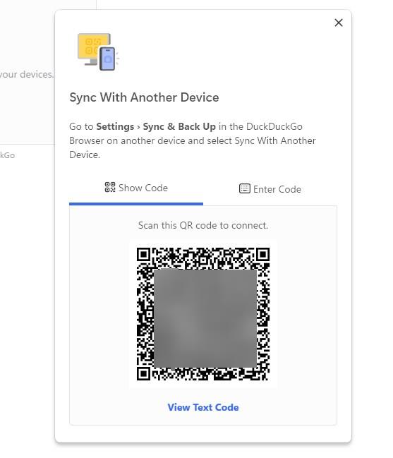 DuckDuckGo browser sync via QR code