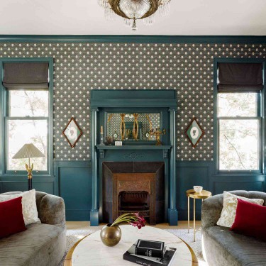 painted fireplace and trim in living room