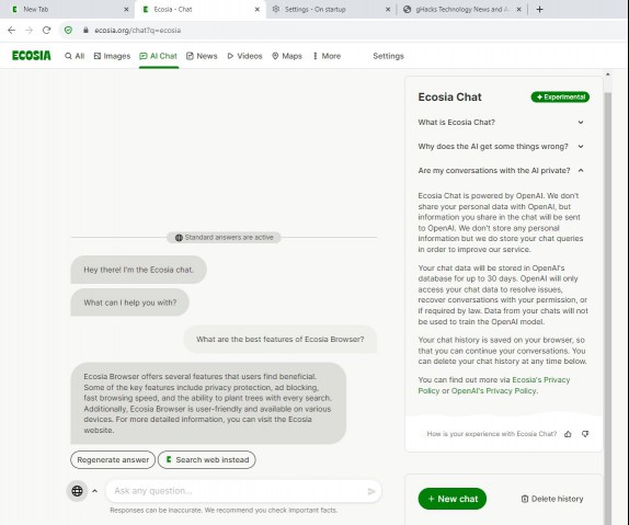Ecosia ai chat features
