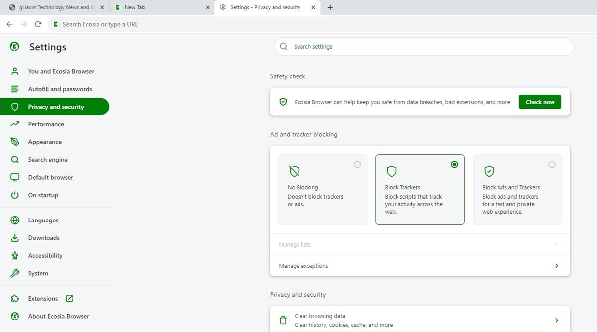 Ecosia browser built in ad blocker