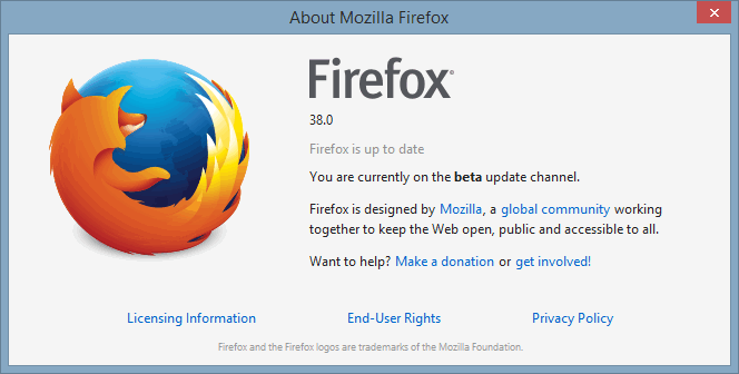 Firefox beta About info.
