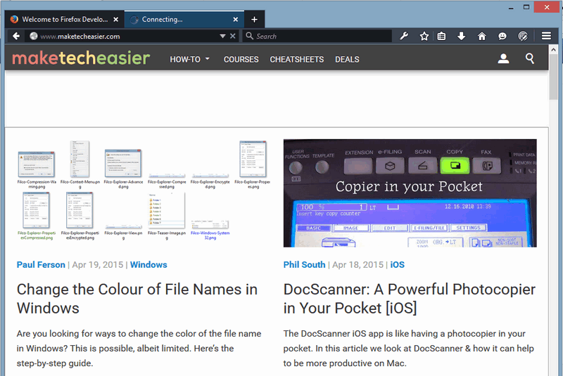 Firefox developer edition UI.